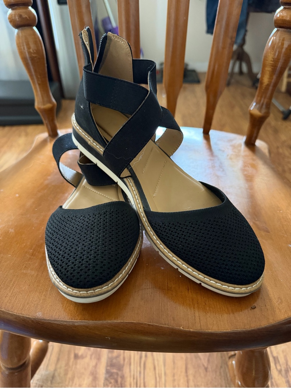 Kelly & Katie Black Knit Ankle-Strap Sandals